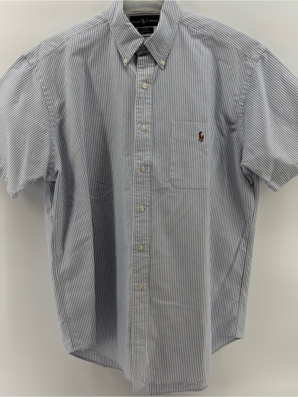Vintage 90s Ralph Lauren Blake Blue White Stripe Short Sleeve Shirt L